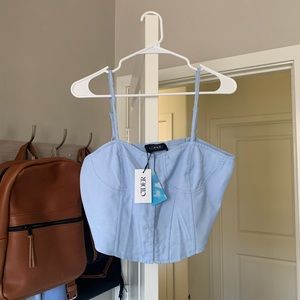 NWT Cider Solid Corduroy Corset Top in Baby Blue Size Large